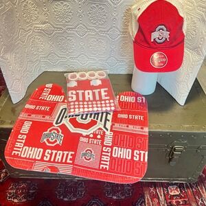 Ohio State Buckeyes Bundle Zephyr Hat Shower Curtain Bath Mat Red White NCAA